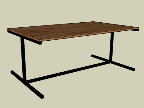 Bench, metal construction, wooden table top