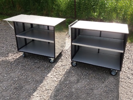 Tables with wheels, stainless steel tops