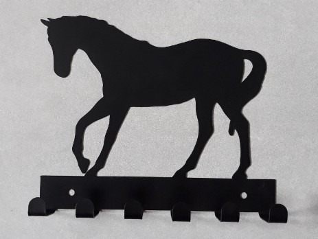 Metal wall hanger, 6 hooks - black horse